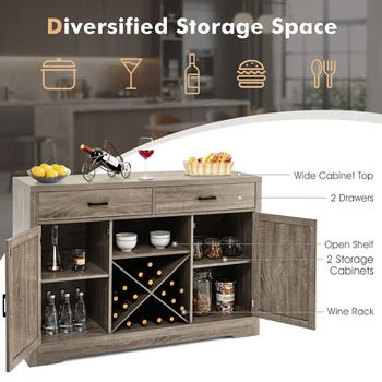 Деревянный кухонный буфет с 2 выдвижными ящиками и винной полкой, Кухонный винный шкаф для гостиной, шкафы для хранения