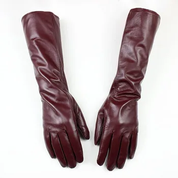 Перчатки из овчины длиной 38 см, женские модные цветные кожаные перчатки для пальцев с бархатной подкладкой, сохраняющие тепло осенью и зимой