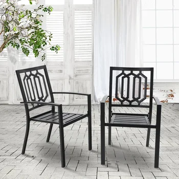 Набор MF Studio из 2 обеденных стульев для патио, современные металлические кресла, черный