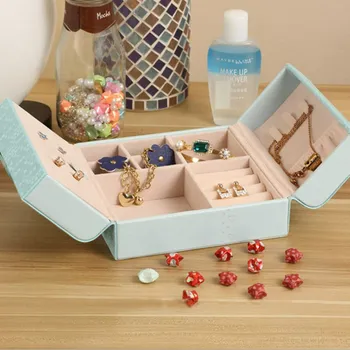 Корейская коробка для хранения ювелирных изделий, Кожаная Милая маленькая свежая шкатулка для украшений, Новая косметическая коробка, подарок на День Святого Валентина