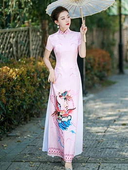 Yourqipao Ao Dai Cheongsam 2023 Новый Китайский Подиум Вьетнамских женщин Cheongsams Улучшенная Вечерняя Одежда с Длинными Рукавами