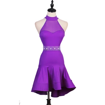 платья для латиноамериканских танцев, платья для соревнований, юниорские детские женские бусы для самбы, танго, платье для латиноамериканских танцев, фиолетовый lq184