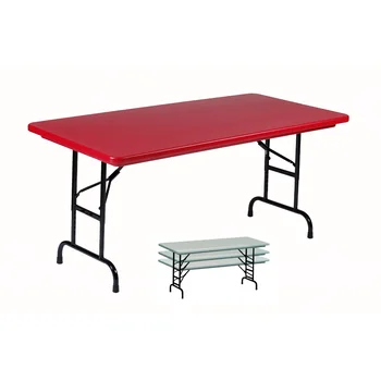 Красный складной столик с регулируемой высотой и пластиковой столешницей. Высота регулируется от 22 