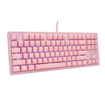 Механическая игровая клавиатура HUO JI K-620 87 Клавиш с Защитой от ореолов Синий Переключатель RGB с боковой подсветкой и светодиодной подсветкой для ПК, Ноутбука, Милый Розовый