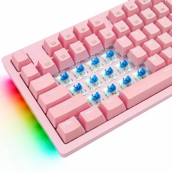 Механическая игровая клавиатура HUO JI K-620 87 Клавиш с Защитой от ореолов Синий Переключатель RGB с боковой подсветкой и светодиодной подсветкой для ПК, Ноутбука, Милый Розовый