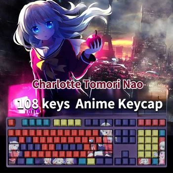 Аниме Charlotte Tomori Nao Personality Keycap 108keys PBT Сублимационный Вишневый профиль для Механической клавиатуры Со съемником клавиш