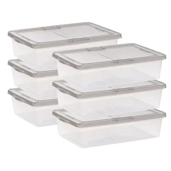 Ящик для хранения 28 Кварт Прозрачный под кроватью Пластиковый набор из 6 штук, серый
