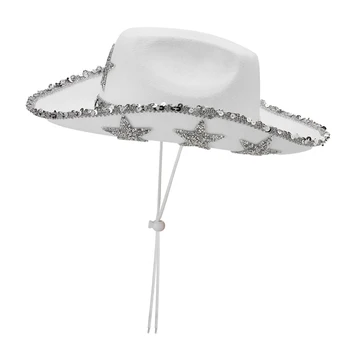 Женская ковбойская шляпа в стиле ретро в западном стиле с блестками и звездами - идеально подходит для вечеринок, маскарадных костюмов на Хэллоуин и летнего пляжа
