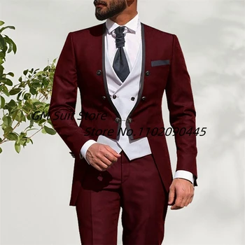 Костюмы для мужчин, роскошный фрак из 3 предметов, приталенный пиджак, жилет, брюки 2022 года, Новый свадебный смокинг для жениха