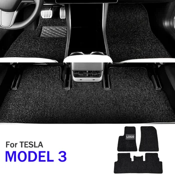 Автомобильный коврик для ног, ковровая дорожка Для салона Tesla Model 3, Левосторонний привод, Шелковые кольца, Аксессуары