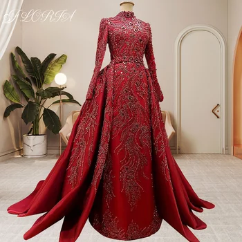 Роскошное Великолепное Красное мусульманское вечернее платье из Дубая для женщин, свадебная вечеринка 2022, Последние модные вечерние платья Arabia Elegantes Vesti