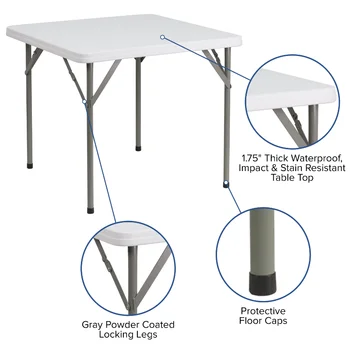 Флэш-мебель 2,85-футовый квадратный гранитный белый Пластиковый Портативный складной столик для пикника на открытом воздухе