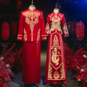 Chinese Traditional Wedding Dress Embroidery Rhinestone Banquet High-Quaity Classic Cheongsam China Qipao костюм для восточных