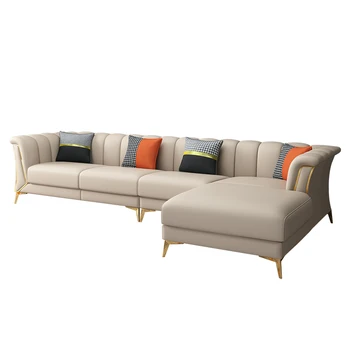 Современный угловой диван в гостиной, комбинация кожаных диванов