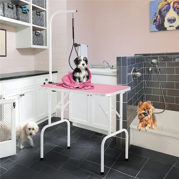 32-Дюймовый Складной Столик для ухода за собаками и кошками с регулируемой высотой, розовый