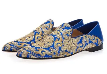 лоферы с золотой вышивкой, мужские мокасины на плоской подошве, синие свадебные модельные туфли для жениха, большой размер евро 38-46