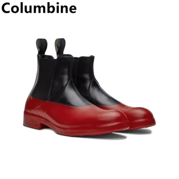 Мужская Черно-Красная обувь, Зимние ботинки, Ботильоны в стиле ретро, Повседневные ботинки без застежки, Мужская обувь с высоким берцем, износостойкая