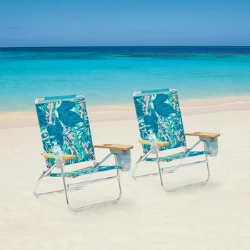 Пляжное кресло с откидывающимися деревянными подлокотниками Комфортной высоты, складное кресло с откидной спинкой из зеленой пальмы   