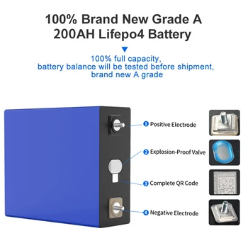 Аккумуляторная Батарея 4ШТ 3,2 В 200Ач Глубокого цикла LiFePO4 100% Полной Емкости Абсолютно Нового литий-ионного класса А с Шинопроводами
