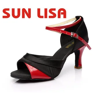 SUN LISA/женские туфли для латиноамериканских танцев для девочек, обувь для бальных танцев для Сальсы, танго, танцевальные туфли на высоком каблуке 5/7 см