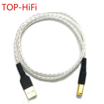 TOP-HiFi Бесплатная доставка, 8 ядер, твист, 7N OCC, посеребренная оплетка, USB 2.0, тип A-B, соединительный кабель для подключения кабеля