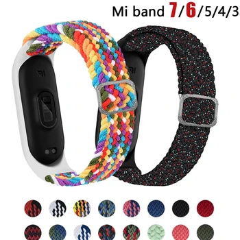 Для Mi Band 6 7 5 Браслет с 4 ремешками, нейлоновый плетеный многоцветный спортивный браслет Solo Loop для Mi band 6 7 наручных часов с ремешком
