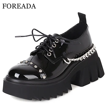 FOREADA/Женская обувь в готическом стиле, туфли-лодочки на платформе и высоком каблуке из искусственной кожи, с круглым носком, на шнуровке, с ремешком и пряжкой, Женская обувь, Осень 43
