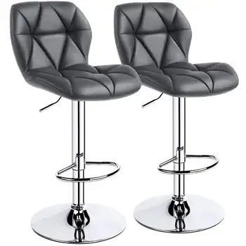 Alden Design Современный Регулируемый Поворотный барный стул из искусственной кожи, без подлокотников, 2 шт., серый