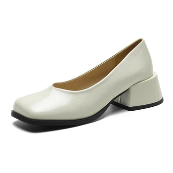 2023 Новая корейская версия Mary Jane Толстая с модной женской обувью в стиле ретро, Высокая с тонкими туфлями, Маленькая кожаная обувь
