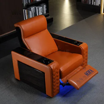 Индивидуальный кожаный функциональный диван с электрическим подъемником для чайного столика для элитной виллы на первом этаже, электрический диван для домашнего кинотеатра