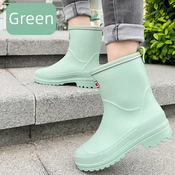 Женские модные непромокаемые ботинки, нескользящая водонепроницаемая верхняя одежда, водонепроницаемая обувь, однотонная повседневная теплая непромокаемая обувь на плоской платформе