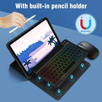 Чехол с клавиатурой с подсветкой для iPad Air 5 10,9 Air Pro 11 10,5 9,7 10,9 10,2 7th 8th 9th Mini Bluetooth RGB Keyboard Кожаный Чехол