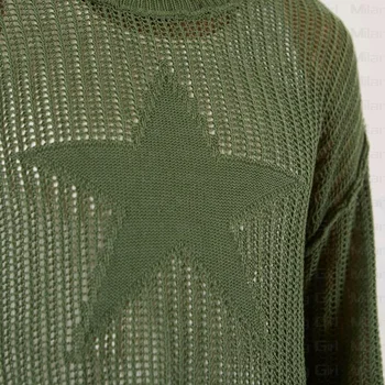 Y2K Мужской свитер Harajuku, Открытые Вязаные Пуловеры с круглым вырезом, Осенний Винтажный топ в стиле Гранж с изображением звезды, Модный Свитер-Халат, женский