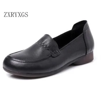 ZXRYXGS/ новинка 2023 года; нескользящие износостойкие туфли на плоской подошве с мягкой подошвой из воловьей кожи; Повседневная удобная женская кожаная обувь большого размера