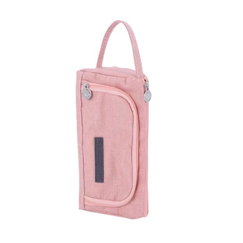 3X Цветной льняной чехол для хранения Большой Емкости, фломастер, пенал, канцелярская сумка, держатель для средней школы, розовый