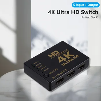 Переключатель HD 4K * 2K, Разветвитель, Концентратор, 1x5 Портов, 5 Входов, 1 Выход, HDMI-Совместимый переключатель С ИК-пультом дистанционного управления 3D для PS3 Xbox 360 HDTV