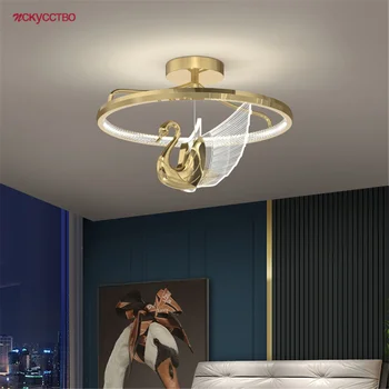 Дизайнерский Постмодернистский Акриловый светодиодный потолочный светильник Swan с золотым кольцом для гостиной, ресторана, отеля, роскошного домашнего декора, внутреннего освещения