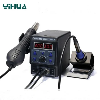 Обновленная версия YIHUA 8786DI 2 в 1 станция для распайки горячим воздухом Прецизионная станция для распайки с двойным цифровым дисплеем