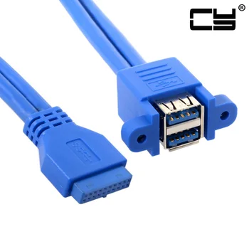 Jimier USB 3.0 Женский Тип панели с двумя портами для подключения к материнской плате 20-контактный разъем, Наращиваемый Удлинительный шнур, адаптер, конвертер, кабель 50 см