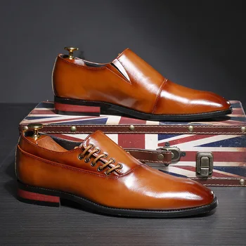 Мужские модельные туфли в деловом стиле, Британские остроносые туфли, Повседневная мужская обувь на шнуровке, Дышащие свадебные туфли для жениха, мужские