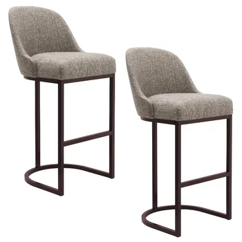 Барный стул Leick Home с откидной спинкой, с серым льняным сиденьем и металлической подставкой для эспрессо, набор из 2