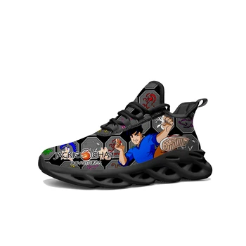 Кроссовки на плоской подошве с приключениями Джеки Чана, мужские Женские подростковые спортивные кроссовки для бега, Высококачественная сетчатая обувь со шнуровкой в стиле Аниме на заказ
