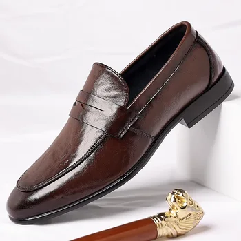 2023 Мужская обувь из натуральной кожи, элегантная обувь для вождения без шнуровки, мужская обувь, мужские свадебные туфли, мужские лоферы, модельная обувь