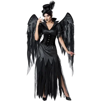 Экстравагантный костюм Черного Дьявола для Косплея, женский костюм вампира, платье Темного Ангела с крыльями, классическое маскарадное платье для взрослых на Хэллоуин