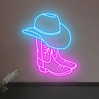 Обувь в ковбойской шляпе, Неоновая вывеска Ручной работы, светодиодные световые вывески для бара, декор паба, Неоновый свет, украшение дискотеки, подарок на День рождения