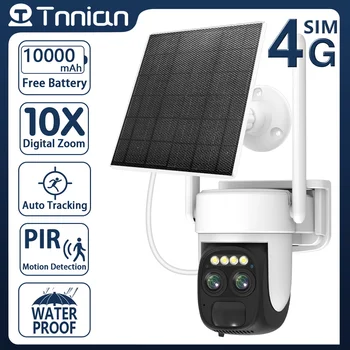 Tnnian 4K 8MP 4G Sim-карта с Двумя Объективами WIFI Солнечная Камера Батарея PIR Обнаружение Человека Наружная Камера Видеонаблюдения