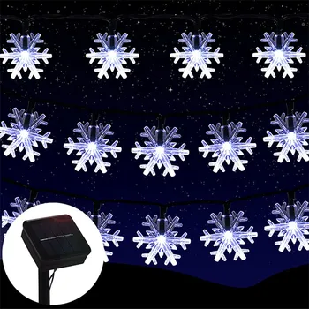 Солнечные Струнные Фонари Наружные Рождественские Снежинки с 8 Режимами Водонепроницаемого Внутреннего Дворика на Солнечных Батареях для Декора Садовой Вечеринки