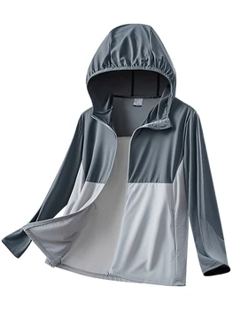 Летние мужские кожаные пальто UPF50 +, Модная лоскутная уличная дышащая солнцезащитная одежда с защитой от ультрафиолета, повседневные куртки с капюшоном