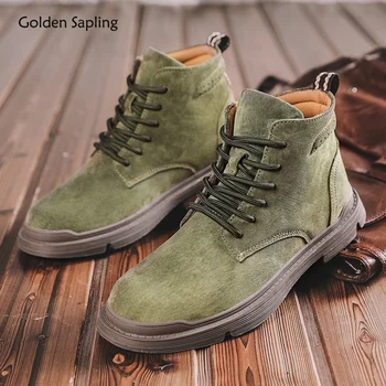 Мужские ботинки Golden Sapling Армейского зеленого Цвета, Модная тактическая обувь, Винтажная обувь из натуральной кожи, классические мужские ботинки для отдыха в стиле ретро