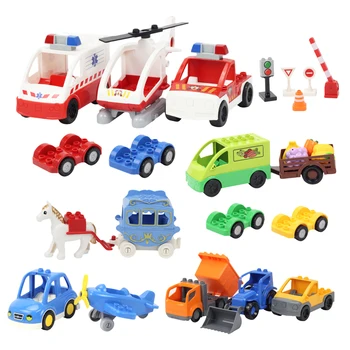 Дорожные знаки Транспортный автомобиль Прицеп Скорая помощь Полиция Большие строительные блоки Сборка Деталей Кирпичи Развивающие игрушки Подарки для детей